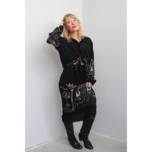 1990's Vintage Moulin Rouge Skirt & Blouse Set ~ Women's XXS XS ~ Opera House - Picture 7 of 10